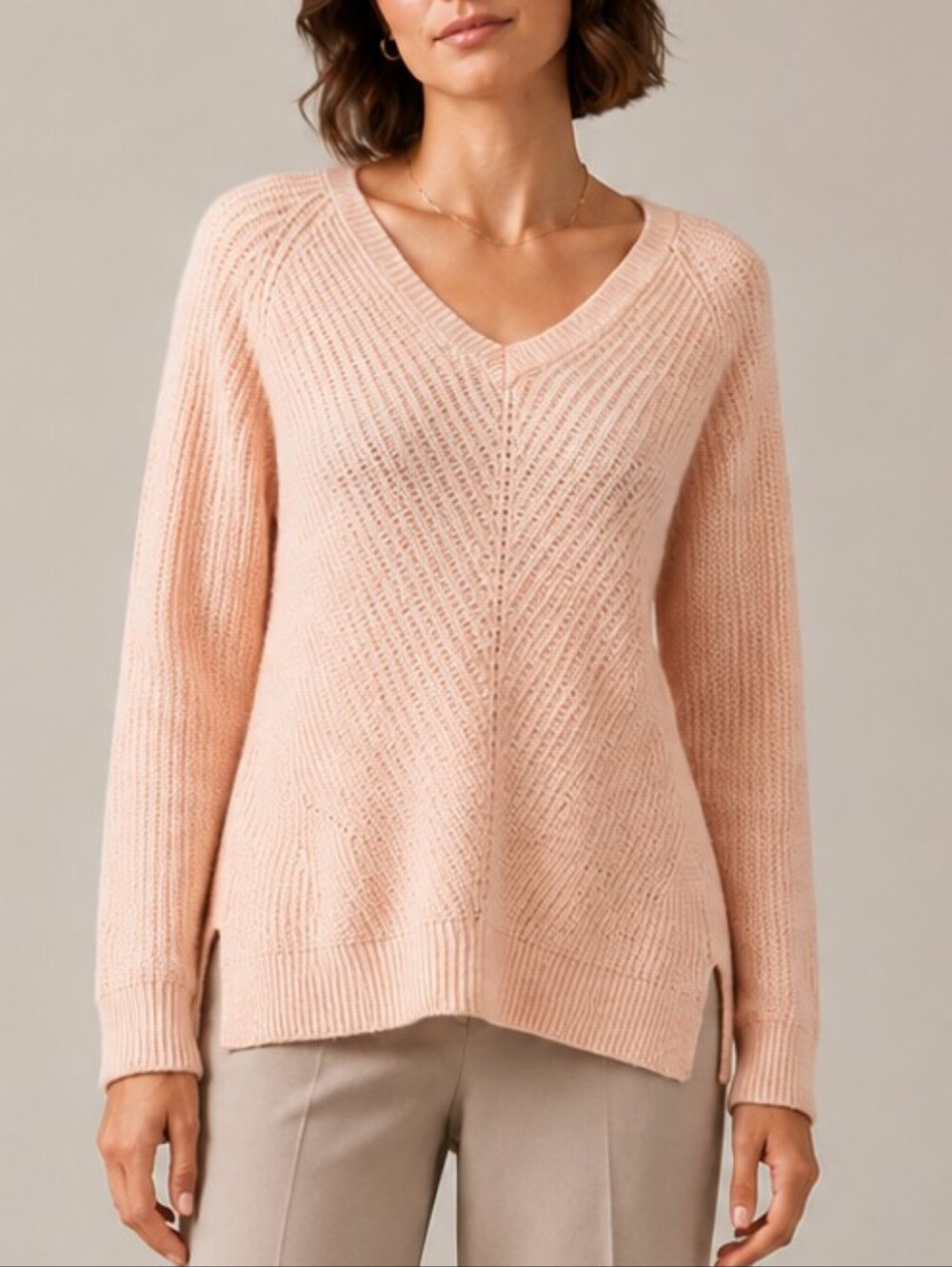 Moth Anthropologie 100% Cashmere V Neck knit Sweater S Pink Ribbed quiet luxury - Picture 1 of 17